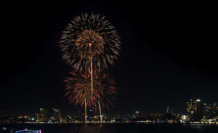 Colorful firework at Pattaya coast, Thailand