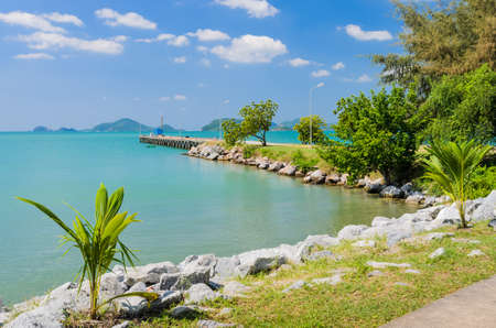 Tropical seascape with pier in Thailand の写真素材