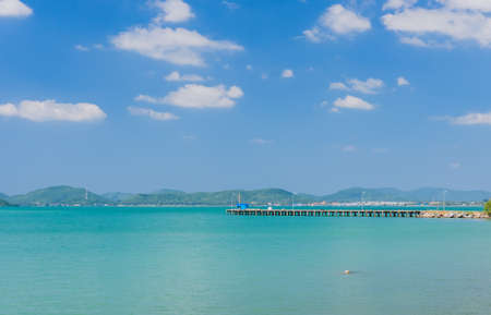 Tropical seascape with pier in Thailand の写真素材