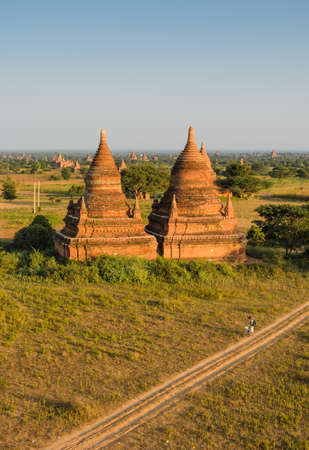 Aerial view of ancient temples in Bagan, Myanmar