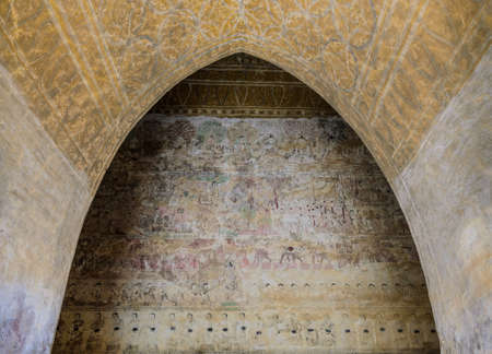 Ancient Burmese mural in Bagan temple, Myanmarのeditorial素材