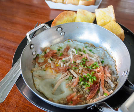 Hot pan fried egg stuff の写真素材