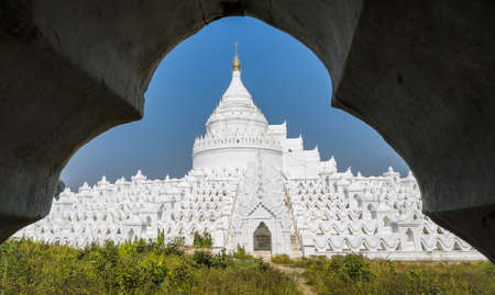 White pagoda of Hsinbyume  Myatheindan  in Mingun, Myanmarの写真素材