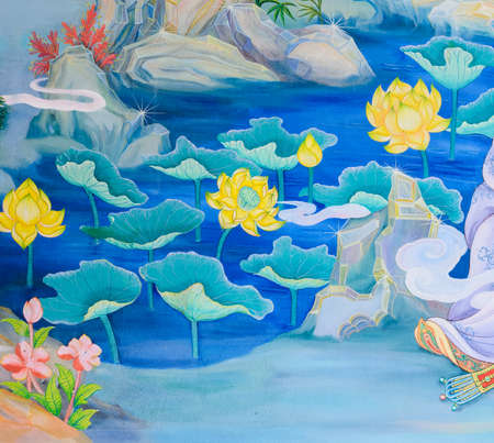 Traditional Chinese mural on temple wallのeditorial素材