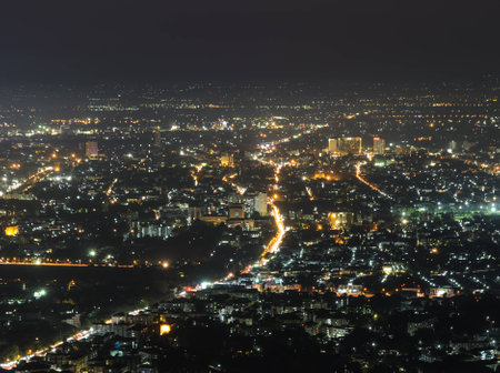 Night view of Chiang Mai cityscape, Thailandの写真素材