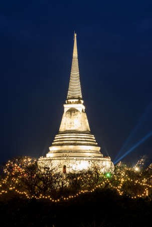 View of white pagoda on top of hill at Nakhon Khiri Palace in Petchaburi, Thailandの写真素材