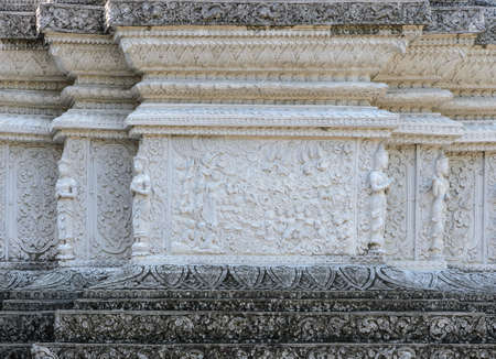 Wat Pan Waen chedi with Buddhist carving of the life of Buddha in Chiang Mai, Thailandの写真素材