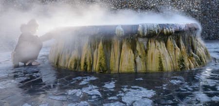 RANONG THAILAND  FEBRUARY 20 2015. Hot springs pool at Raksawarin Public Park in Ranong Thailand. Temperature of the water in the natural spring pool about 65 C.のeditorial素材