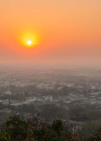 Aerial city view of Uthai Thani province at sunrise, Thailandの写真素材