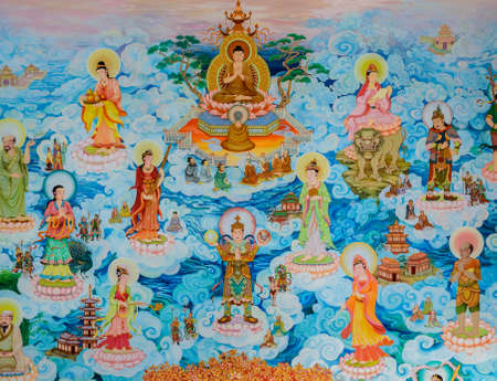 Traditional Chinese mural on temple wall