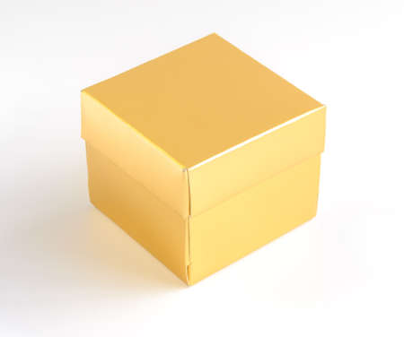 Golden gift box on white backgroundの写真素材