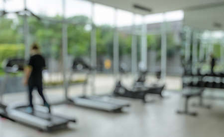 Abstract blur fitness and gym room interior background. Image for health conceptの写真素材