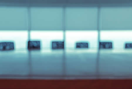 Blur image of empty boardroom with window cityscape background. Business concept