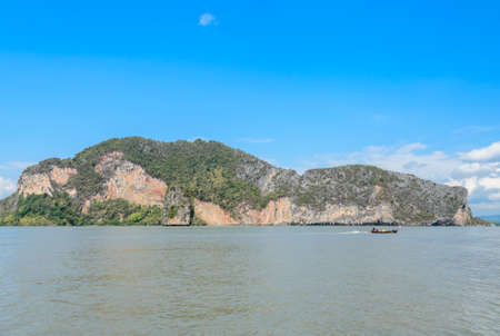 Landscapes of limestone island in Phang Nga Bay National Park, Thailand. Imagine as Wild boar and tiger image on cliffの写真素材