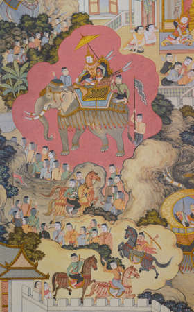 Thai temple mural painting in Chiang Rai, Thailandのeditorial素材