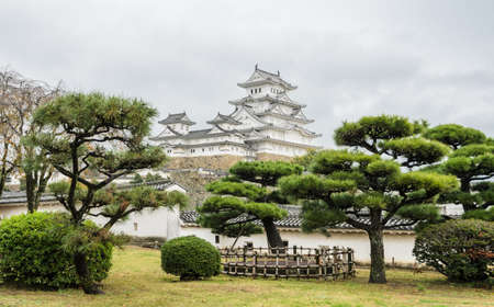 Mainkeep of the Himeji Castle (White Egret Castle or White Heron Castle) with Japanese garden in Hyogo Prefecture, Japan. This is a UNESCO world heritage site.のeditorial素材