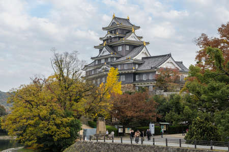 OKAYAMA, JAPAN - NOVEMBER 18, 2016:  Autumn scenery of Okayama castle in Okayama, Japan. Crow Castle or castle of the black bird.のeditorial素材