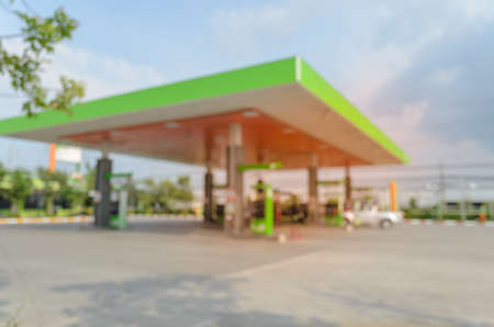 Blurred image of gas station or filling station backgroundの写真素材