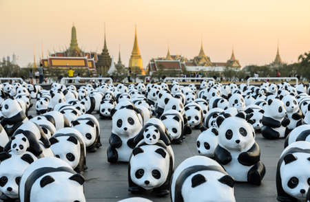 BANGKOK, THAILAND - MARCH 4, 2016: Exhibition of the 1,600 paper-mache panda sculptures world tour collaboration between WWF and French artist Paulo Grangeon at Sanam Luang in Bangkok, Thailand.のeditorial素材