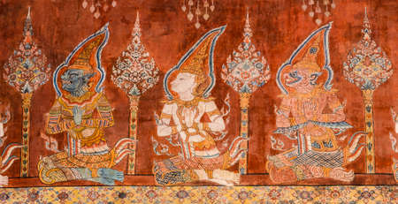 Ancient Buddhist temple mural painting art in Phatthalung province ,Thailandの写真素材