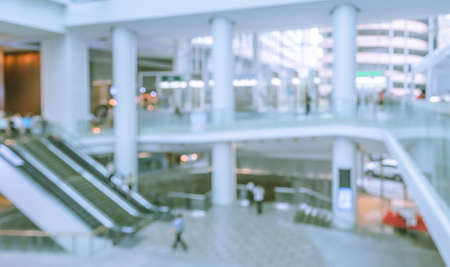 Blur image of modern building lobby with escalator. Business conceptの写真素材