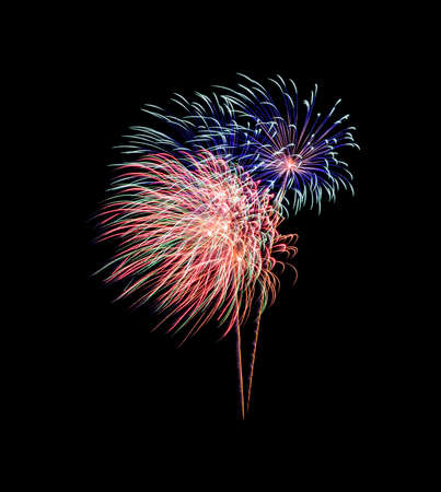 Colorful exploded fireworks display,  isolated on black background
