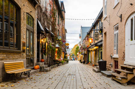 Quebec, Canada - October 16, 2018: View of Rue du Petit-Champlain little street in Lower town of Old Quebec city in Quebec, Canada.のeditorial素材