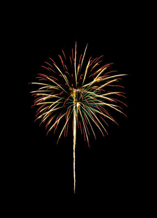 Beautiful colorful fireworks exploding in the night sky, isolated on black background. New year and anniversary concept.の写真素材