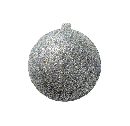 Silver christmas ball with glitter isolated on white backgroundの写真素材
