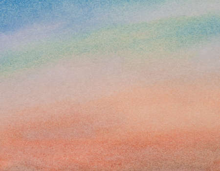 Abstract watercolor painting  background. Smooth gradient from blue to orange color. Hand drawn on paper with texture illustrationの写真素材