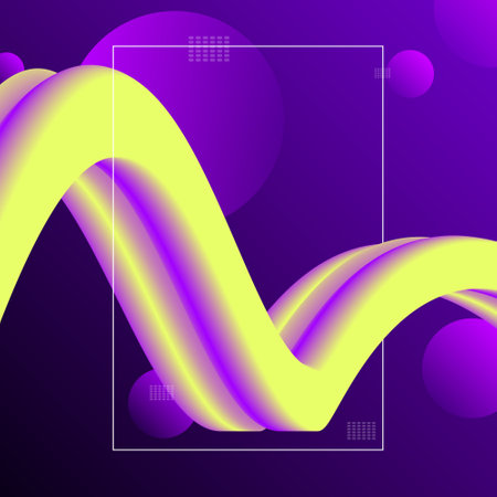 Abstract fluid flow background. Wave liquid shapes in gradient purple and yellow colorのイラスト素材