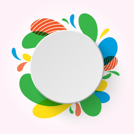 Colorful floral on light pink background with white blank round frame for textのイラスト素材