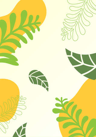 Abstract green leaves and yellow organic shapes nature background for prints, flyers, covers, banners and Eco concepts designのイラスト素材