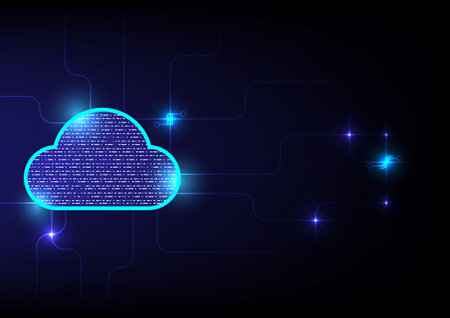 Abstract vector Hi-tech cloud connection technology on blue background. Cloud computing, big data and futuristic business network  conceptの写真素材