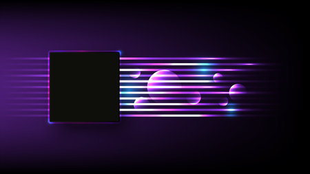 Microchip processor with colorful lights on purple background. Vector semiconductor technology conceptのイラスト素材