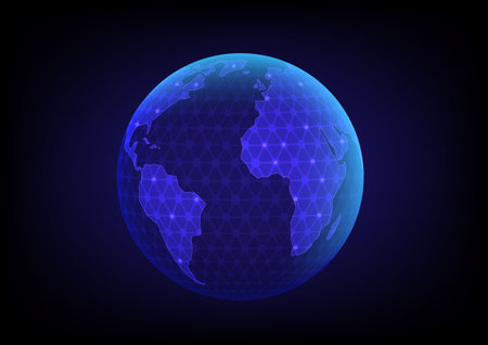 Futuristic abstract 3d globe vector background. Big data wireframe world map sphereのイラスト素材