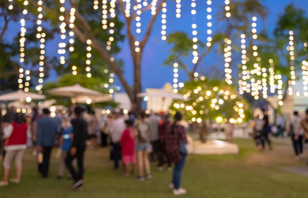 Abstract blur night market festival in the city public park background.の写真素材