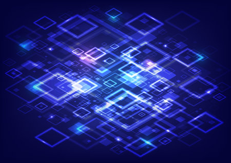 Abstract blue background with glowing squares. Vector illustrationのイラスト素材