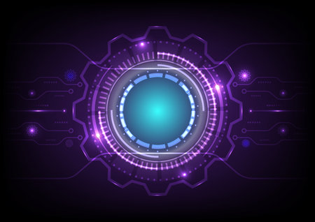 Vector abstract futuristic gear wheels and cogs. Illustration hi-tech, engineering, digital technology conceptのイラスト素材