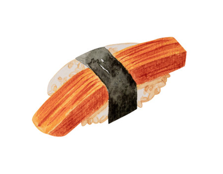 Kanikama crab sticks nigiri sushii, Japanese food. Watercolor hand drawn illustration isolated on white background.の写真素材