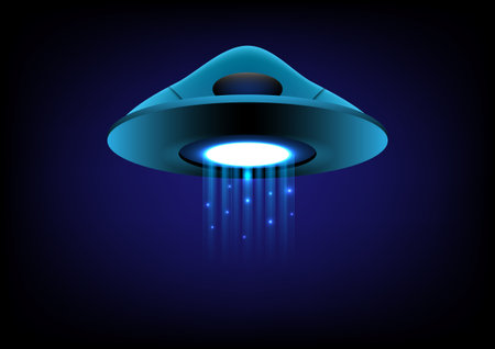 UFO spaceship flying with light beams vector backgroundのイラスト素材