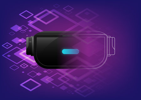 Virtual reality glasses technology on square shape pattern purple background. Vector illustration.のイラスト素材