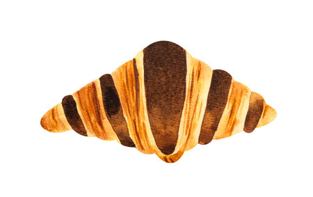 Croissant with chocolate. Watercolor hand drawn illustration isolated on white background.の写真素材