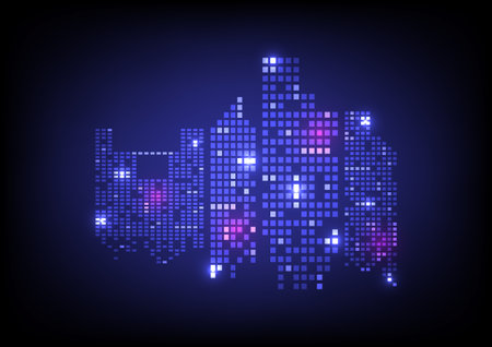 Abstract futuristic digital city buildings background. Vector illustration.のイラスト素材