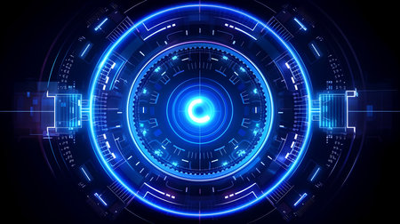 Abstract blue digital cyberspace and engineering technology background with neon light. Generative aiの素材