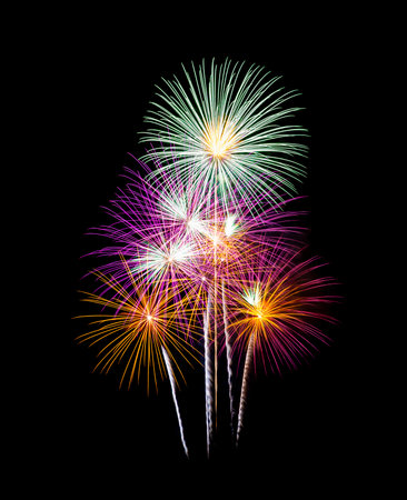 Colorful fireworks celebration and anniversary on night sky backgroundの写真素材