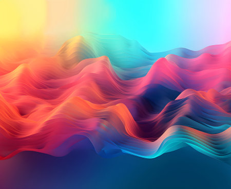 Abstract background with dynamic wave. Colorful gradient flowing wavy stripes. Generative aiの素材