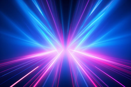 Futuristic cyberpunk lights background. Abstract lasers in pink and blue colors. Generative aiの素材