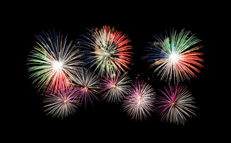Colorful fireworks celebration and anniversary on night sky backgroundの写真素材