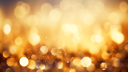 Christmas golden lights background with glowing bokeh and glitters. Generative aiの素材